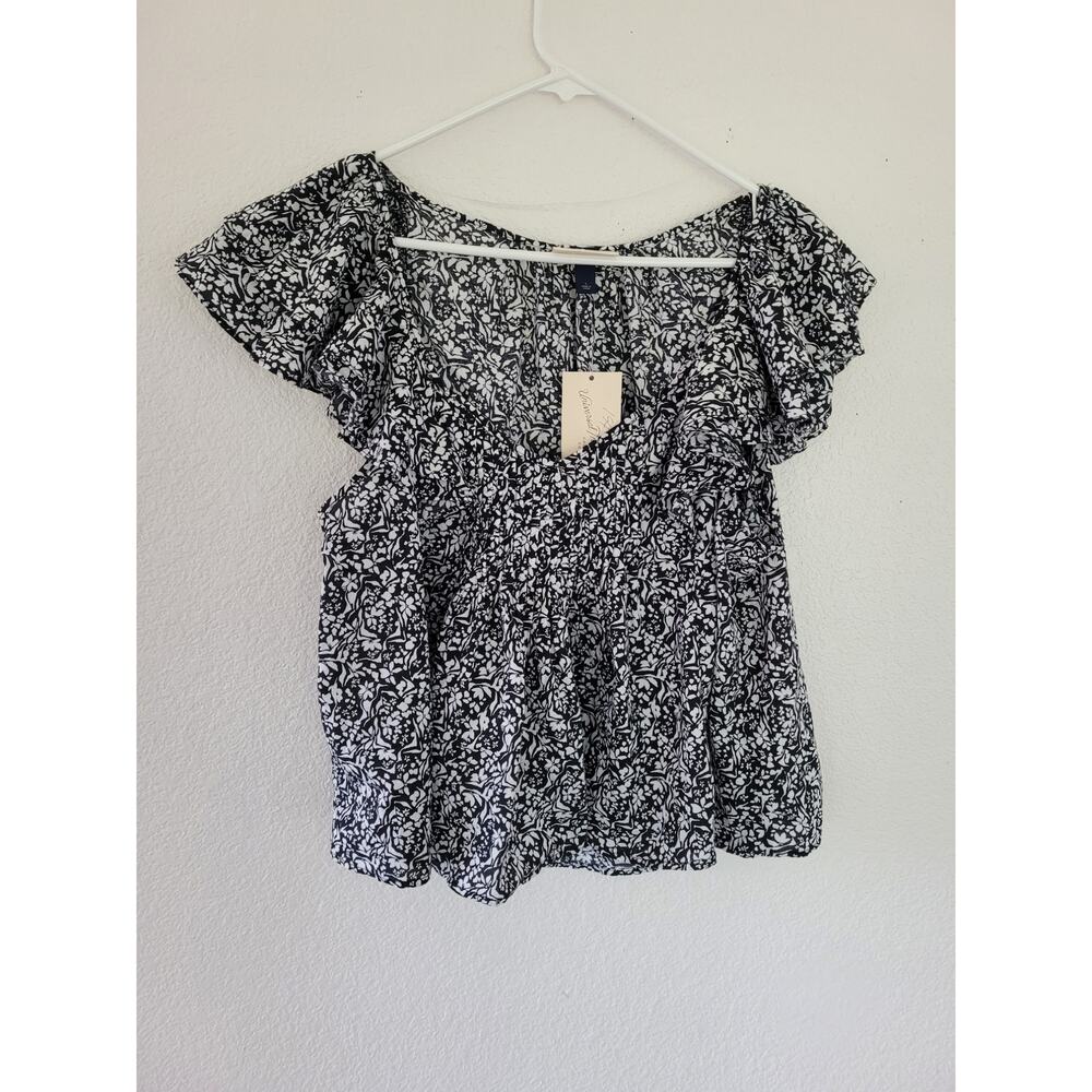 Universal Threads Women's Black & White Ruffle Sleeve Top Shirt size Large #8/16